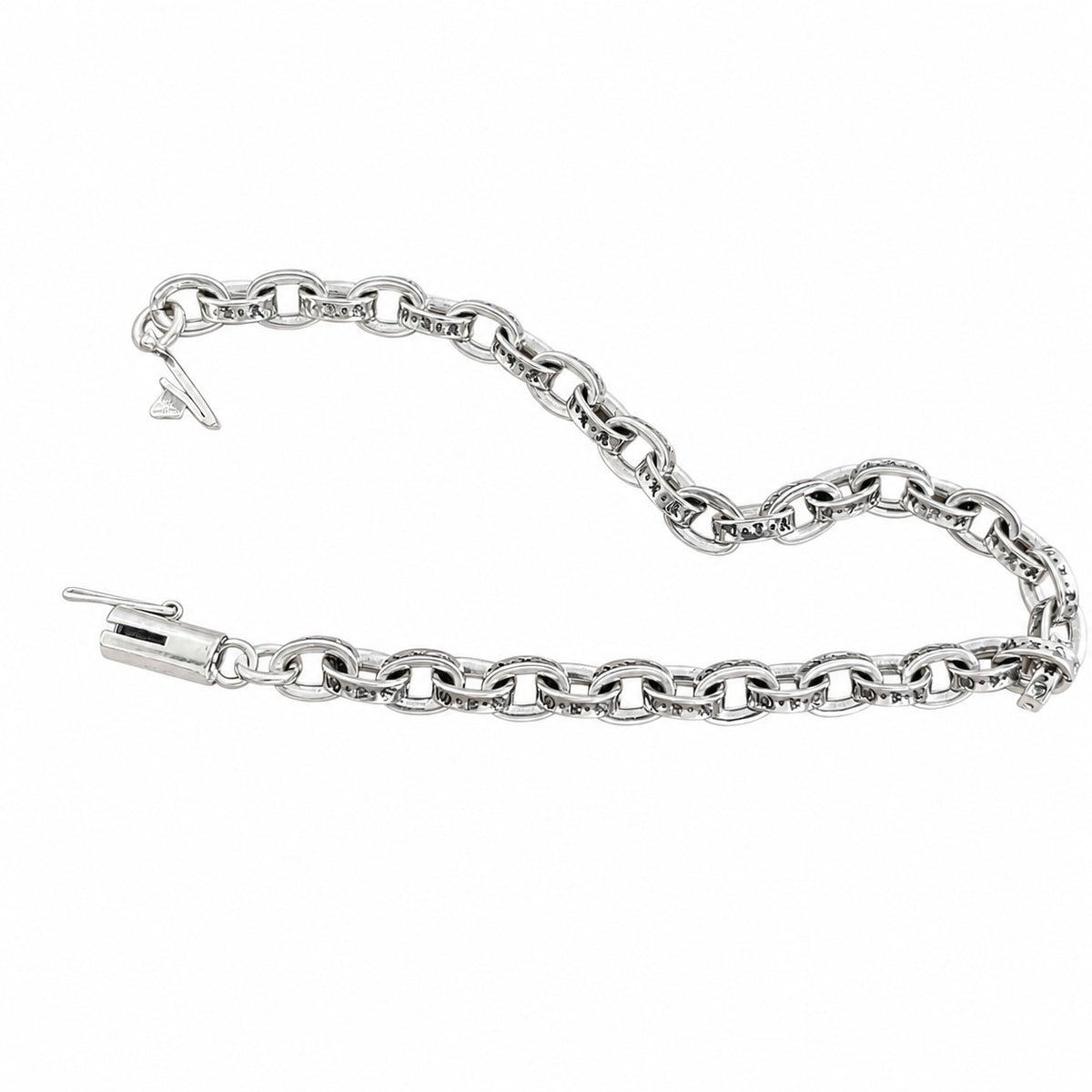 Retro Tibetan Style Engraved Geometric Link 925 Sterling Silver Fashionable Street Style Bracelet