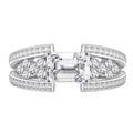 White Emerald Cut High Carbon Cubic Zirconia Geometric Double Band Side Cluster 925 Sterling Silver Ring