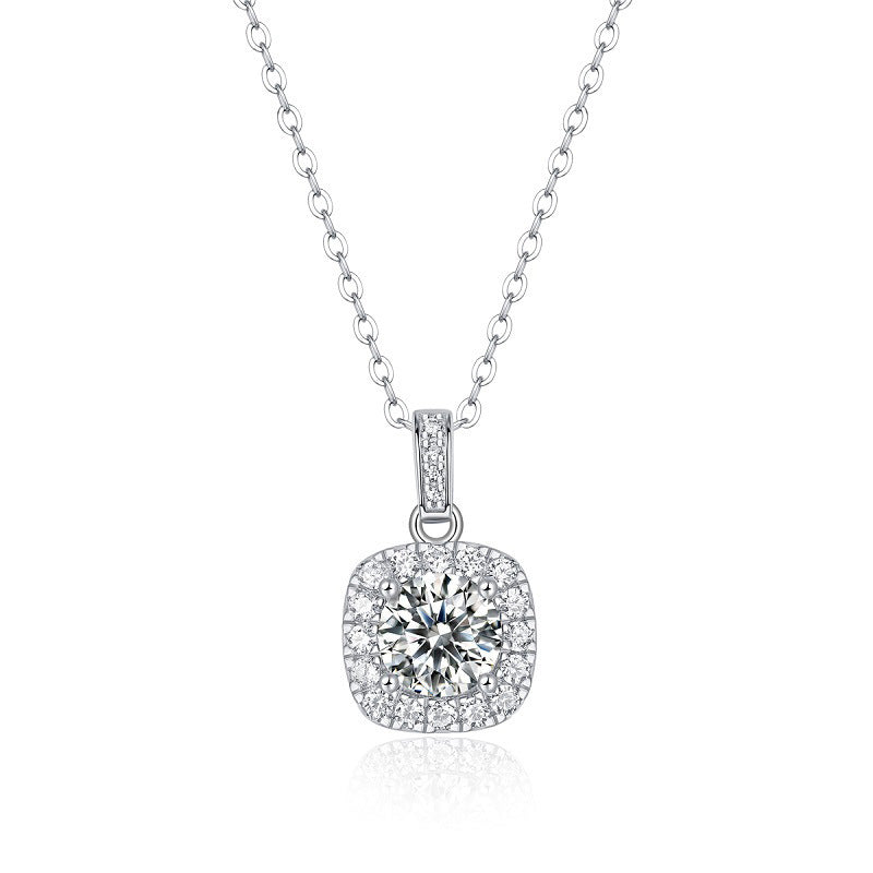 Elegant Cushion Cut Design for Women Geometric Moissanite 925 Sterling Silver Necklace