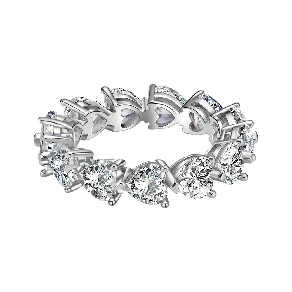 Women Elegant Fashion Statement Heart Shape High Carbon Stone 925 Sterling Silver Ring