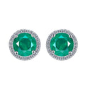 Cubic Zirconia Halo Round Green Simulated Emerald 925 Sterling Silver Stud Earrings for Women Modern Geometric Classic Elegant Fashion Office Casual Party Gift Jewelry