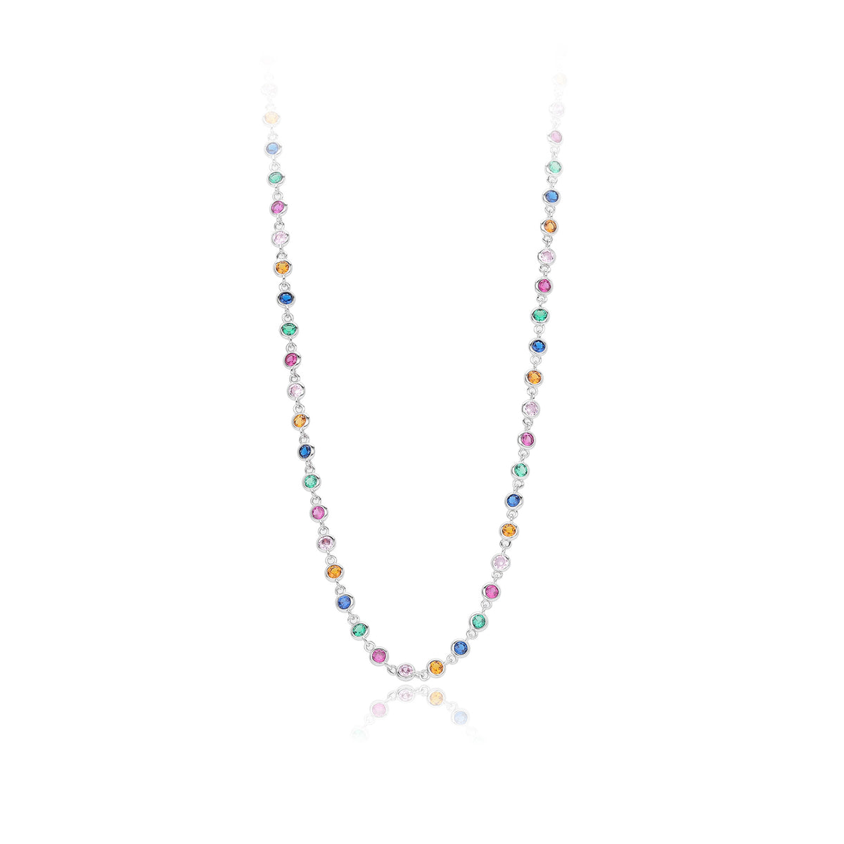 Colorful Cubic Zirconia Geometric Pattern 925 Sterling Silver Chain Necklace