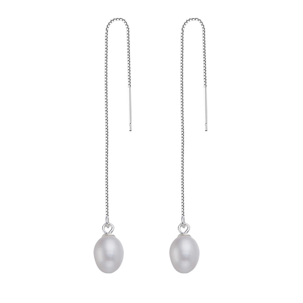 Freshwater Pearl in 925 Sterling Silver Elegant Chain Design Baroque Long Threader Earrings