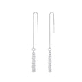 Elegant Long Chain Tassel Cubic Zirconia in 925 Sterling Silver Tassel Feather Threader Earrings
