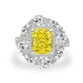 Anillo moderno de plata de ley 925 con circonia amarilla rectangular y halo