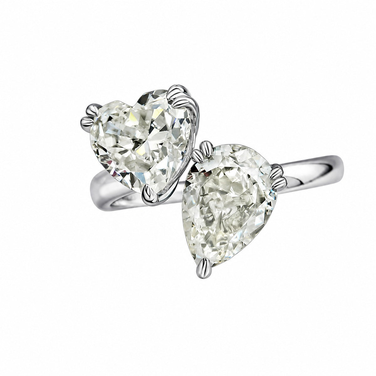Anillo de piedras preciosas con forma de corazón y corte pera de circonia cúbica en plata esterlina 925