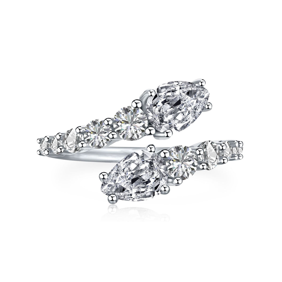 S925 pure silver ring pear shaped zircon high-end design exquisite temperament opening ring women's accessory