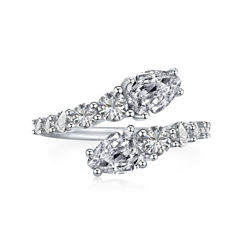 S925 pure silver ring pear shaped zircon high-end design exquisite temperament opening ring women's accessory
