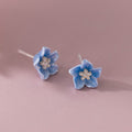 Blue Flower  S925 Sterling Silver Delicate Blossom Ear Stud Earrings