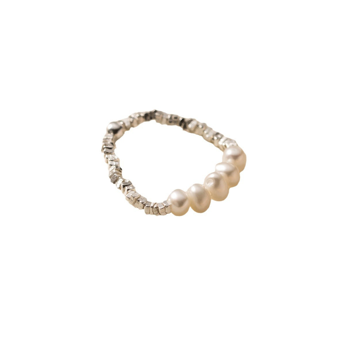 Pearl Pure Metal Minimalist  S925 Sterling Silver Beaded Stackable Ring