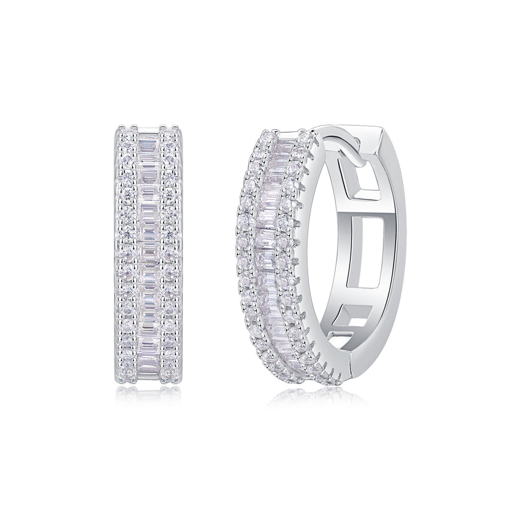 Fashion Women in 925 Sterling Silver Elegant Design Geometric Moissanite Hoop Earrings