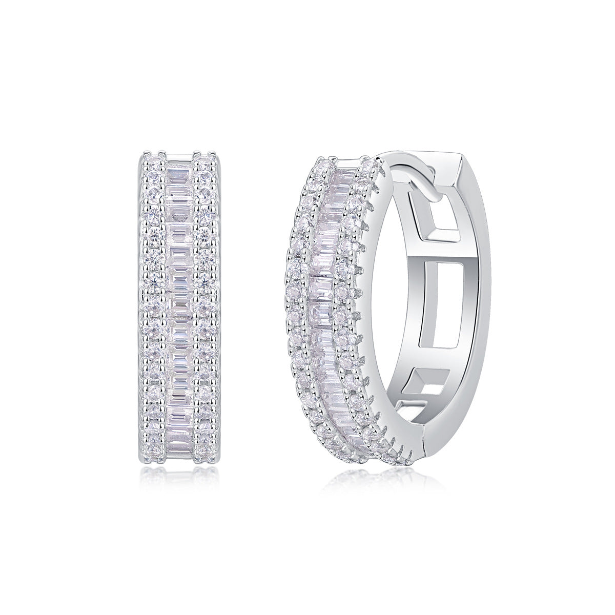Fashion Women in 925 Sterling Silver Elegant Design Geometric Moissanite Hoop Earrings