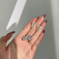 Office Micro Setting CZ Three Claws 925 Sterling Silver Hoop Earrings