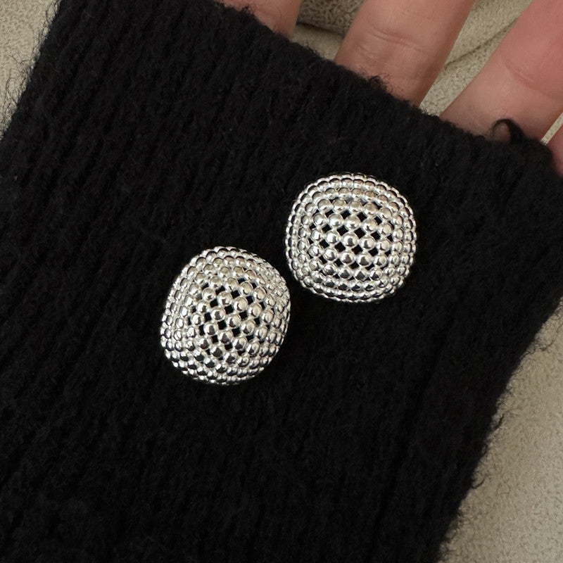 Party Hollow Beads Bag 925 Sterling Silver Stud Earrings