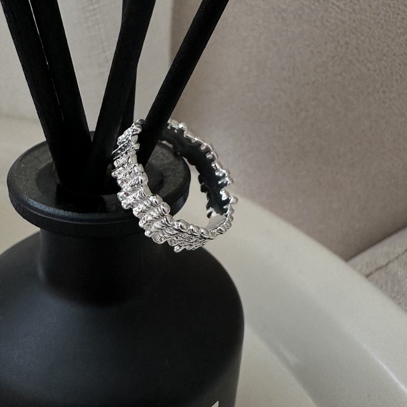 Casual Irregular Tube Pattern 925 Sterling Silver Adjustable Ring