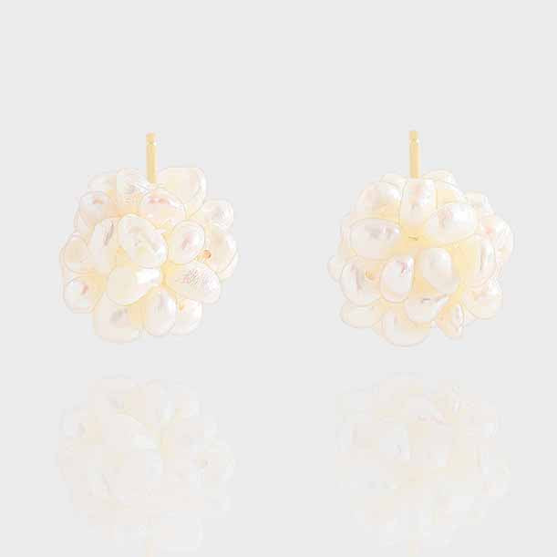 Beautiful Natural Pearls Fireworks Ball 925 Sterling Silver Stud Earrings