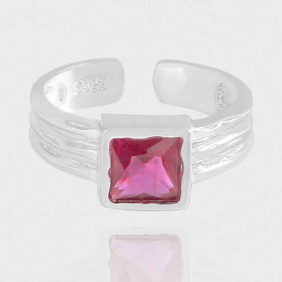 Elegant Red Sqaure CZ Geometry 925 Sterling Silver Adjustable Ring
