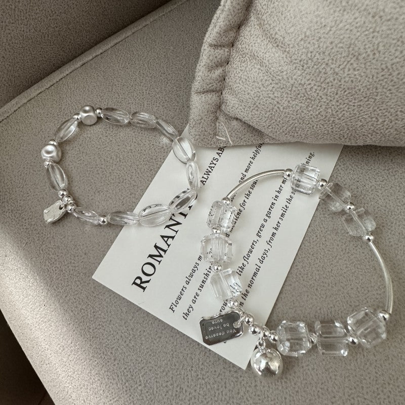 Girl Beautiful Geometry Square Oval White Crystal 925 Sterling Silver Bracelet