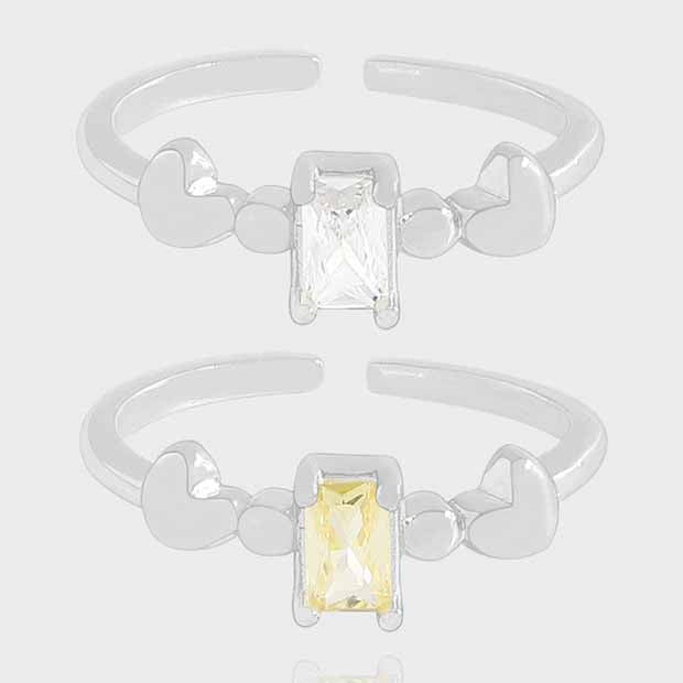 Women Elegant Baguette CZ Heart by Heart 925 Sterling Silver Adjustable Ring