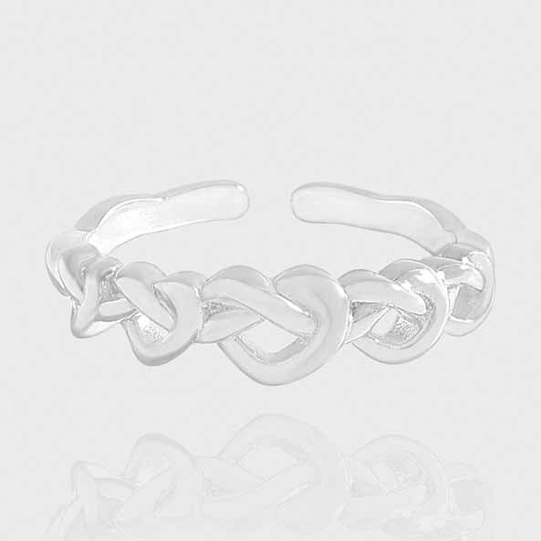 Gift Weaving Hollow Heart 925 Sterling Silver Adjustable Ring
