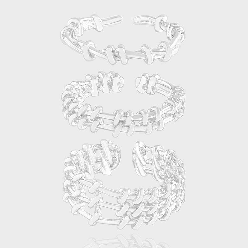 Fashion Irregular Knot Grid 925 Sterling Silver Adjustable Stacker Ring