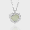 Women Green Crystal Heart Flower Border 925 Sterling Silver Necklace