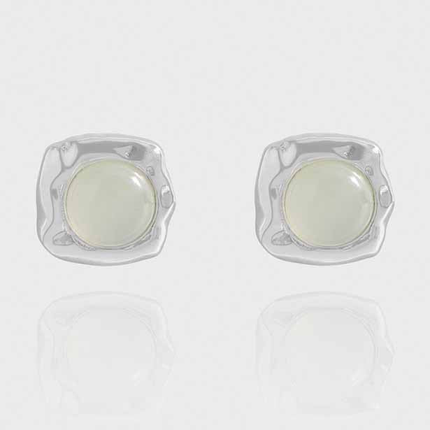 Simple Irregular Border Green Crystal 925 Sterling Silver Stud Earrings