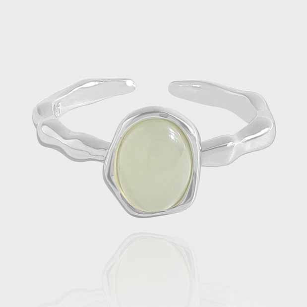 Women Irregular Border Green Crystal 925 Sterling Silver Adjustable Ring