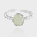 Women Irregular Border Green Crystal 925 Sterling Silver Adjustable Ring