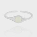 Simple Round Green Crystal 925 Sterling Silver Adjustable Ring