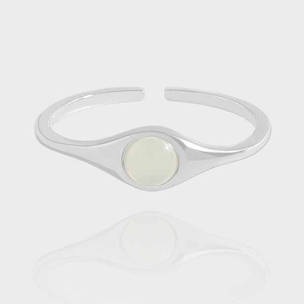 Simple Round Green Crystal 925 Sterling Silver Adjustable Ring