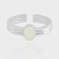 Elegant Oval Green Crystal 925 Sterling Silver Adjustable Ring