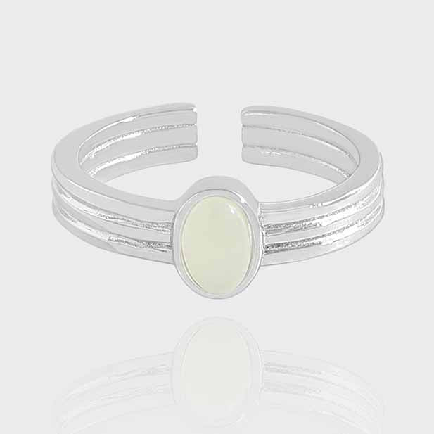 Elegant Oval Green Crystal 925 Sterling Silver Adjustable Ring