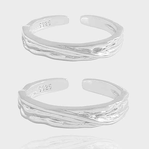 Simple Irregular Lines 925 Sterling Silver Adjustable Couple Ring
