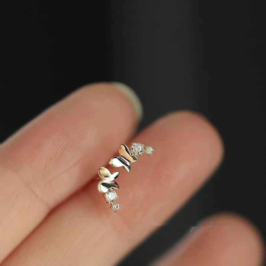 Casual Girl Flying Butterfly CZ 925 Sterling Silver Stud Earrings