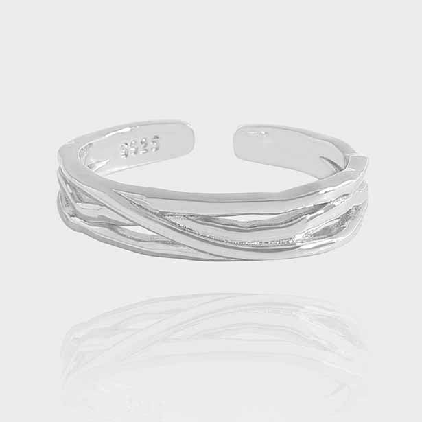 Irregular Hollow Interlaced Lines 925 Sterling Silver Adjustable Ring