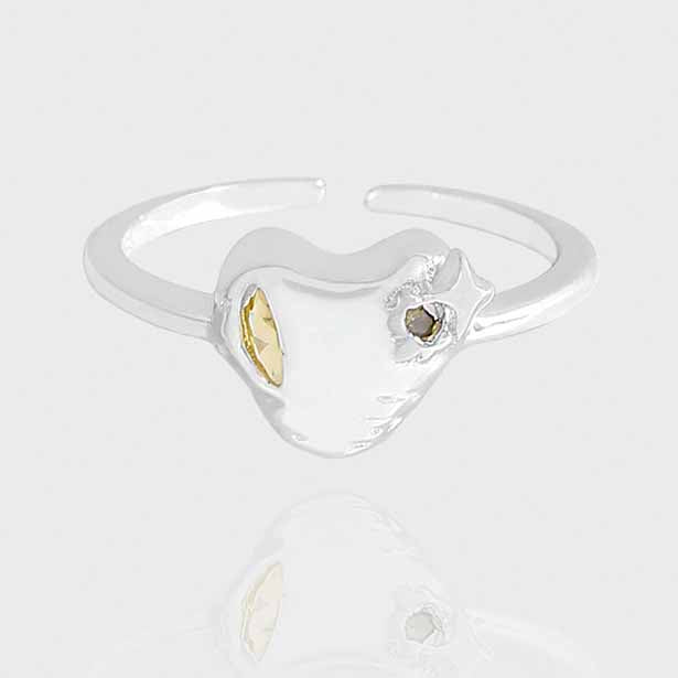 Fashion Irregular CZ Heart Star 925 Sterling Silver Adjustable Ring