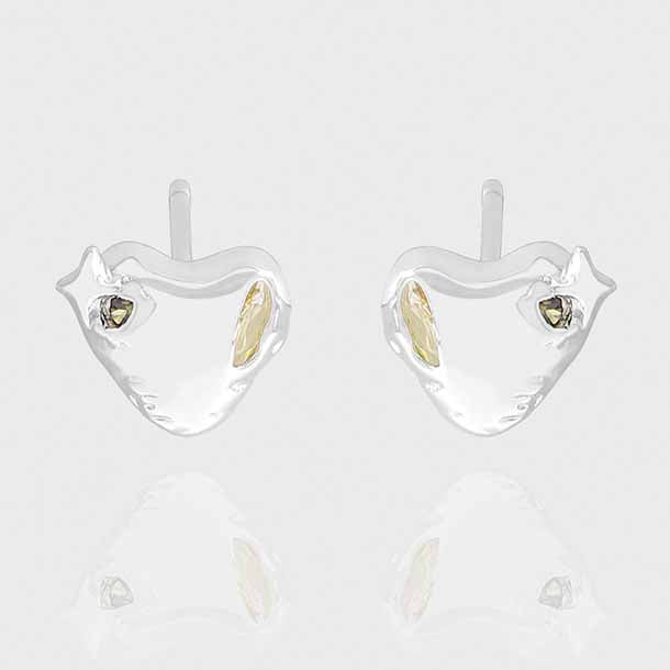 Fashion Irregular CZ Heart 925 Sterling Silver Stud Earrings