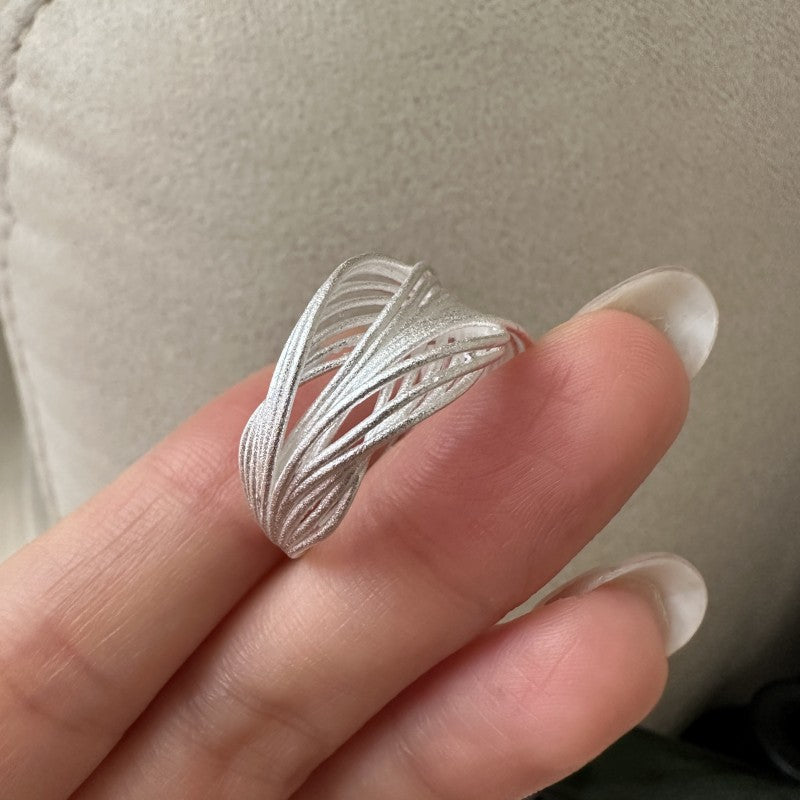 Modern Multi Layers Cross 925 Sterling Silver Adjustable Ring