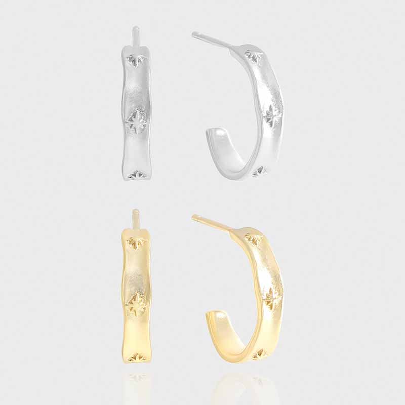 Simple Shining Star Pattern 925 Sterling Silver Hoop Earrings