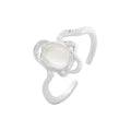 Geometric Design White Agate Stone S925 Sterling Silver Open Adjustable Ring