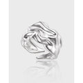 Pure Metal Irregular Wrinkled Textured Wide Band Open Adjustable Ring