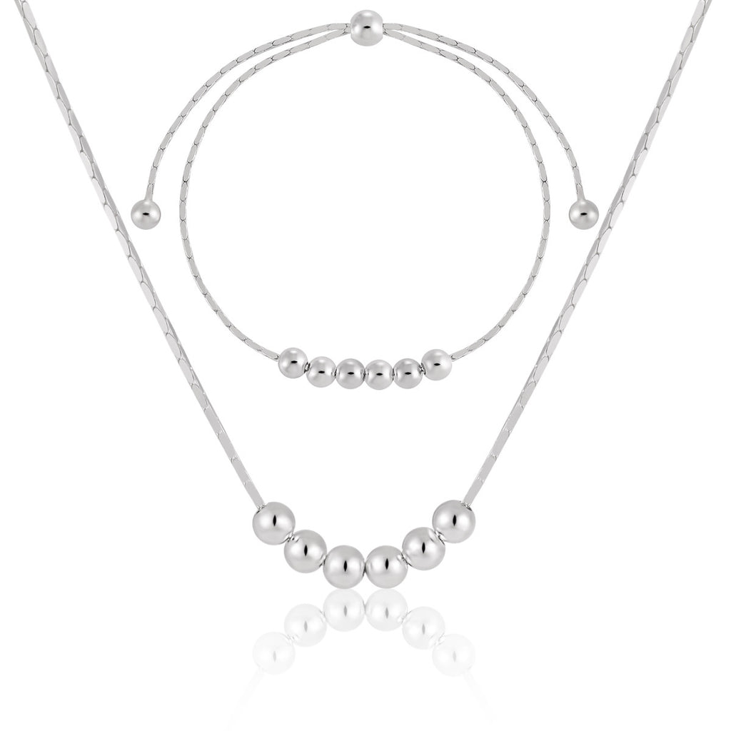 Collar de cadena serpiente con cuentas redondas pulidas de plata esterlina 925 geométrico minimalista