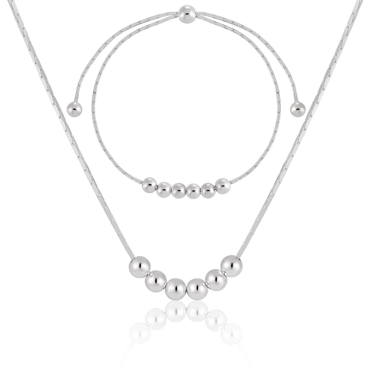 Collar de cadena serpiente con cuentas redondas pulidas de plata esterlina 925 geométrico minimalista