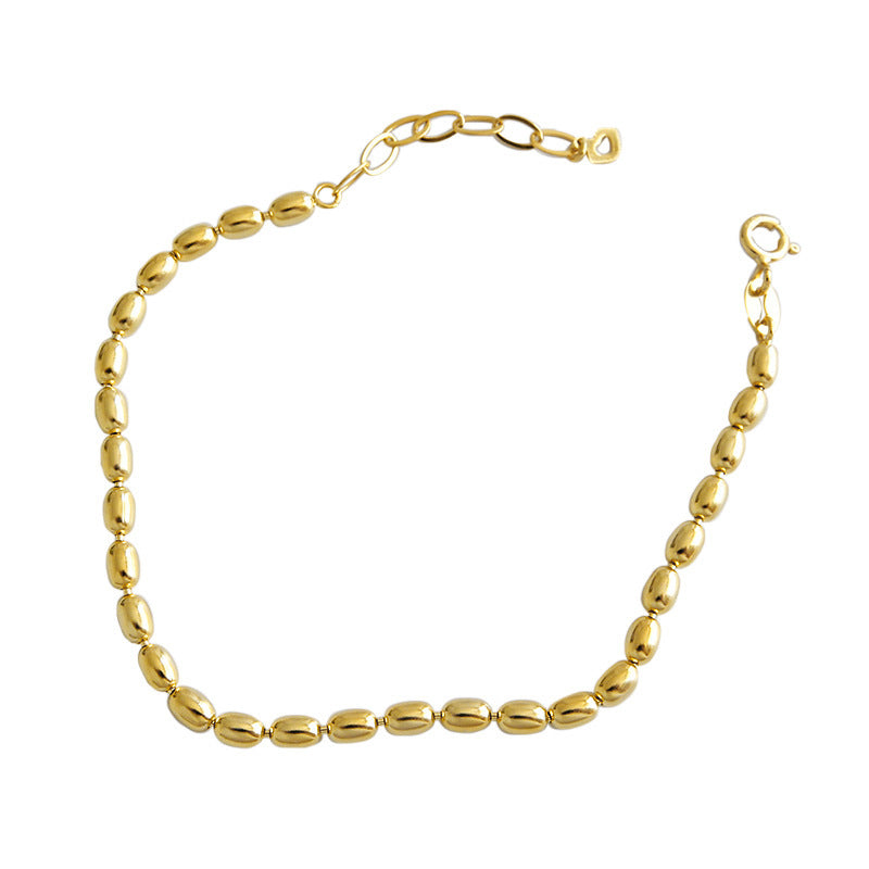 S925 sterling silver bracelet INS niche oval bead olive bead chain bracelet personality versatile silver bracelet