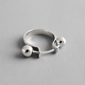Geometric Double Ball Design 925 Sterling Silver Minimalist Adjustable White Gold Plated Ring