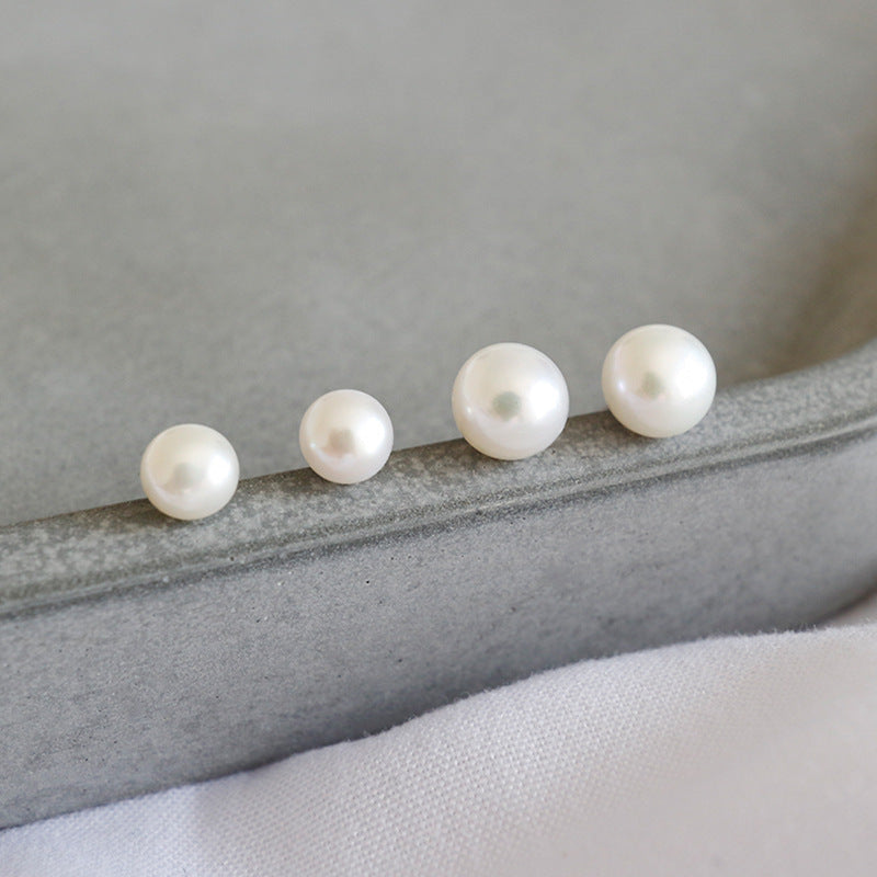 Elegant Minimalist Geometric Design Natural Freshwater Pearl 925 Sterling Silver Stud Earrings