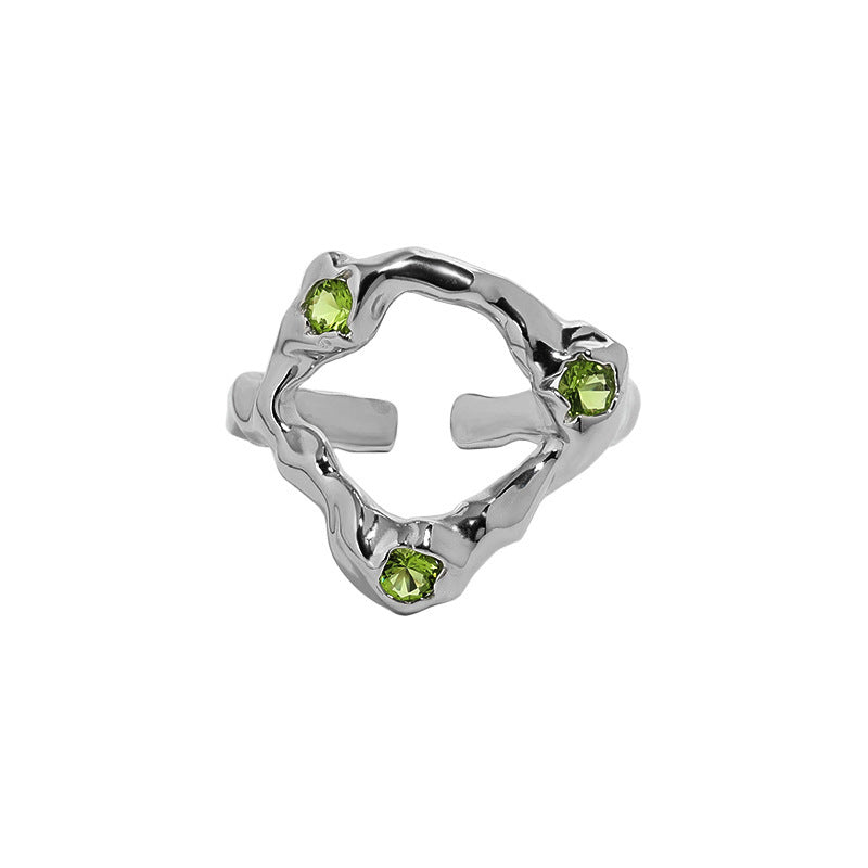 Irregular Geometric Design Cubic Zirconia Adjustable 925 Sterling Silver Ring