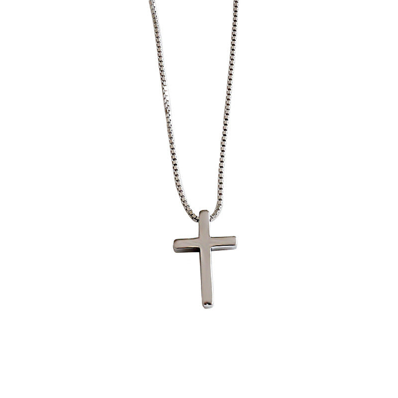 Elegant Cross Pendant Box Chain S925 Silver Necklace