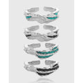 Irregular Textured Geometric Teal And Black Enamel Pure Metal 925 Sterling Silver Adjustable Open Ring